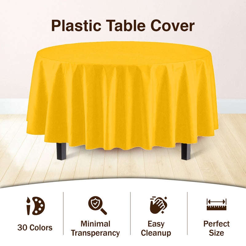 Exquisite 12-Pack Premium Plastic Tablecloth 84in. Round Table Cover - Yellow - Image 3